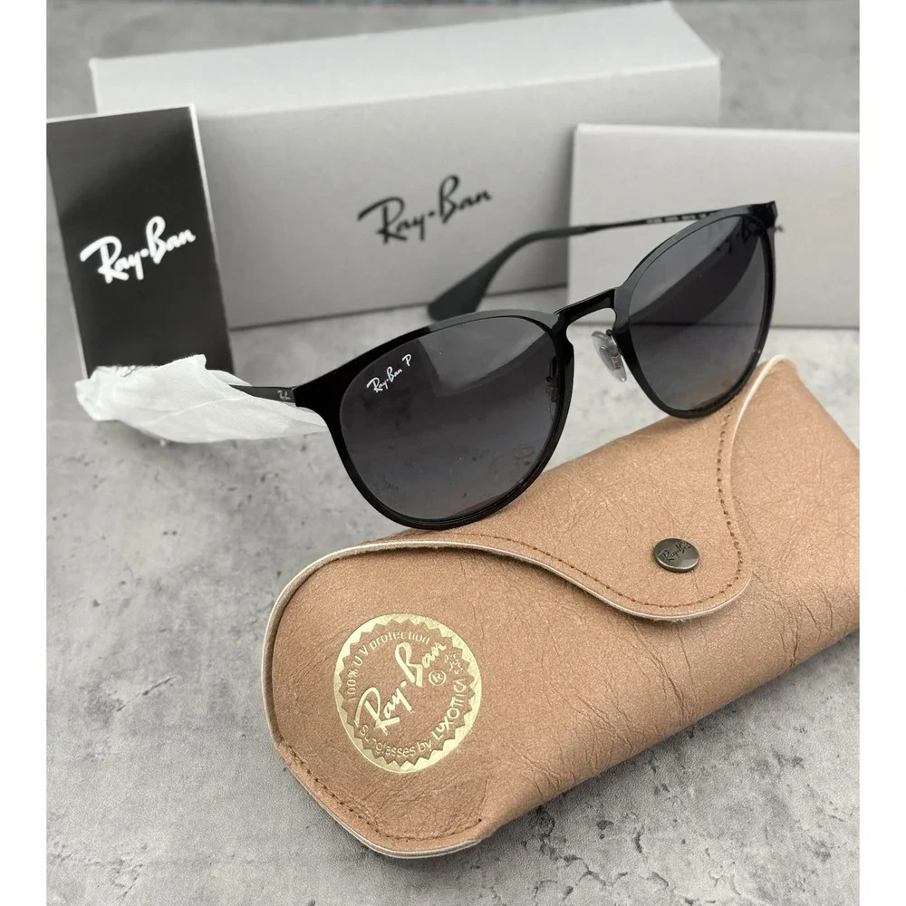 Ray-Ban Erika Metal RB3539 002/T3 54-19 Black Polarized Sunglasses w/ Case